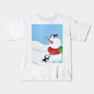 Penguins Play in the Snow Kids T-Shirt